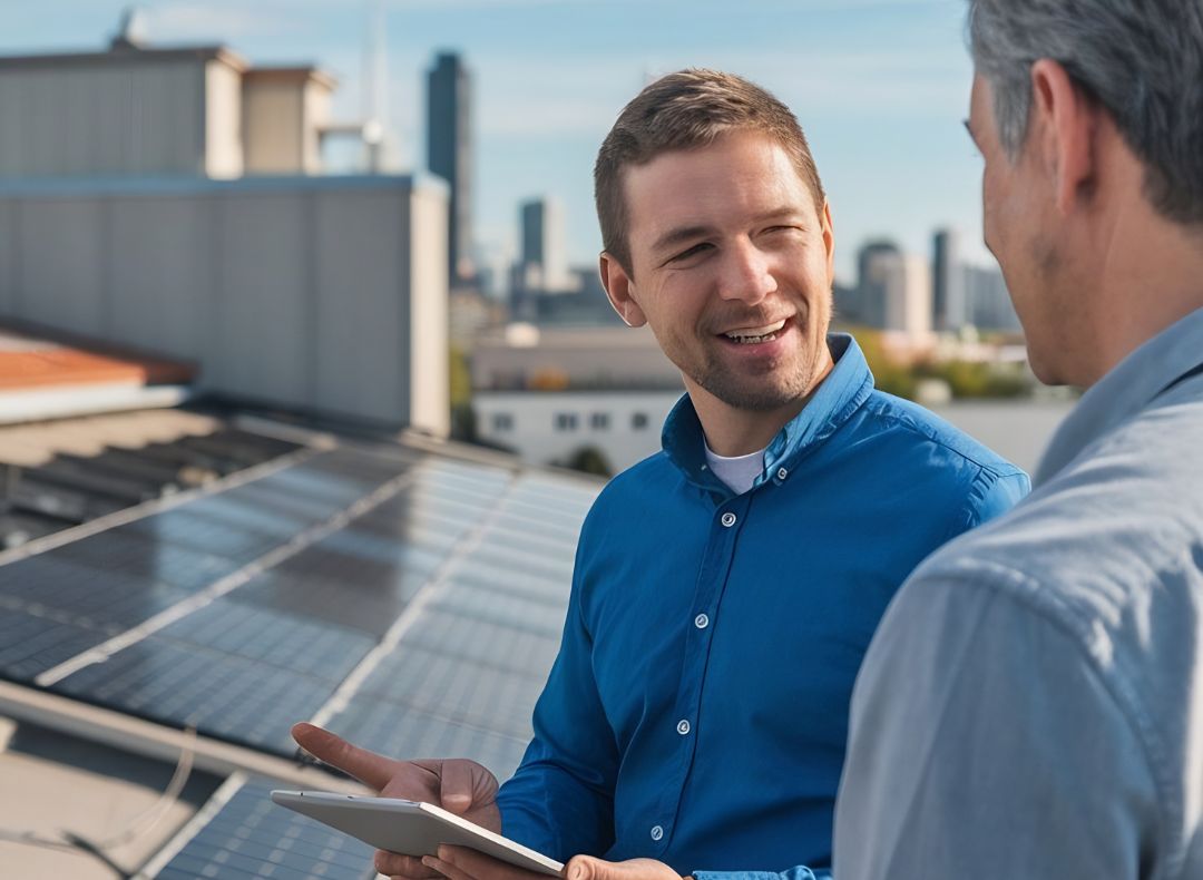 napelemes kollégával egyeztet az ügyfél